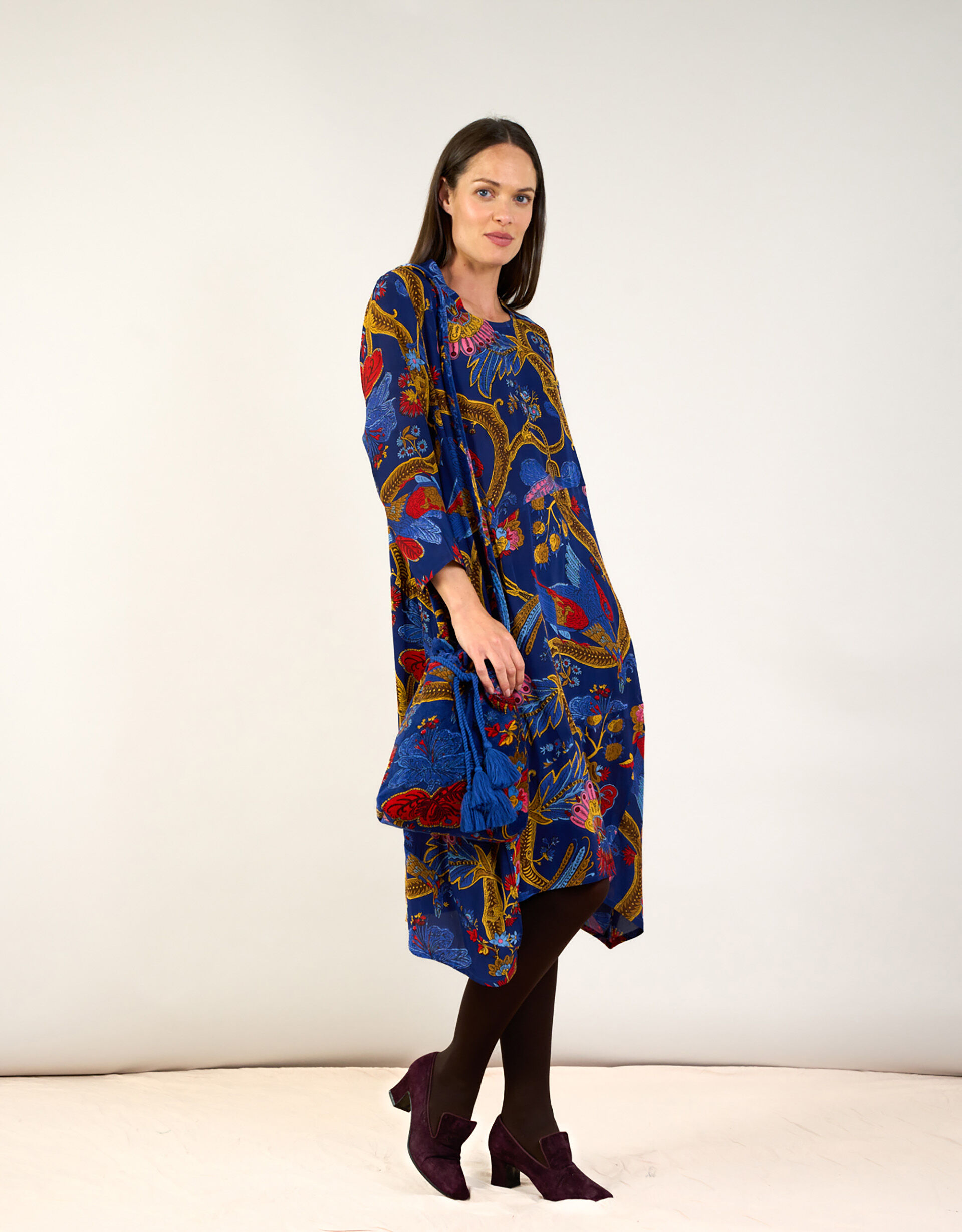 One Hundred Stars Peacock Print Asymmetrical Dress Blue