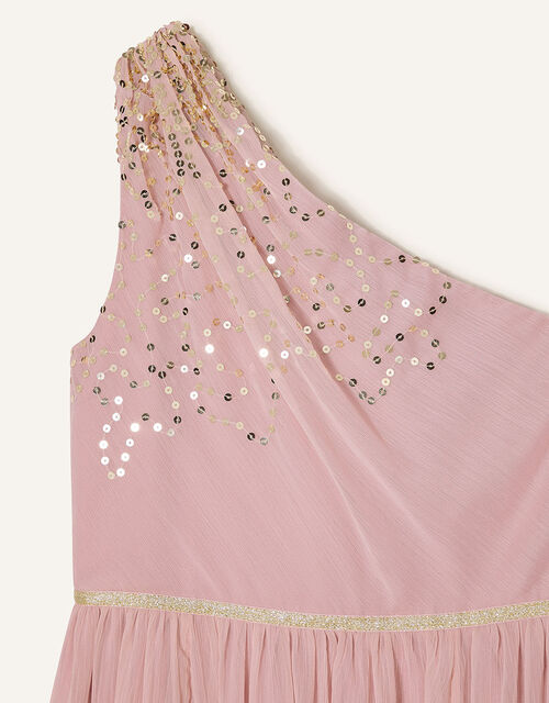 Sequin One-Shoulder Prom Dress, Pink (DUSKY PINK), large