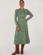 Zeina Ditsy Print Dress, Green (GREEN), large
