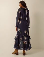 Rowena V-Neck Ruffle Floral Print Maxi Dress, Blue (NAVY), large