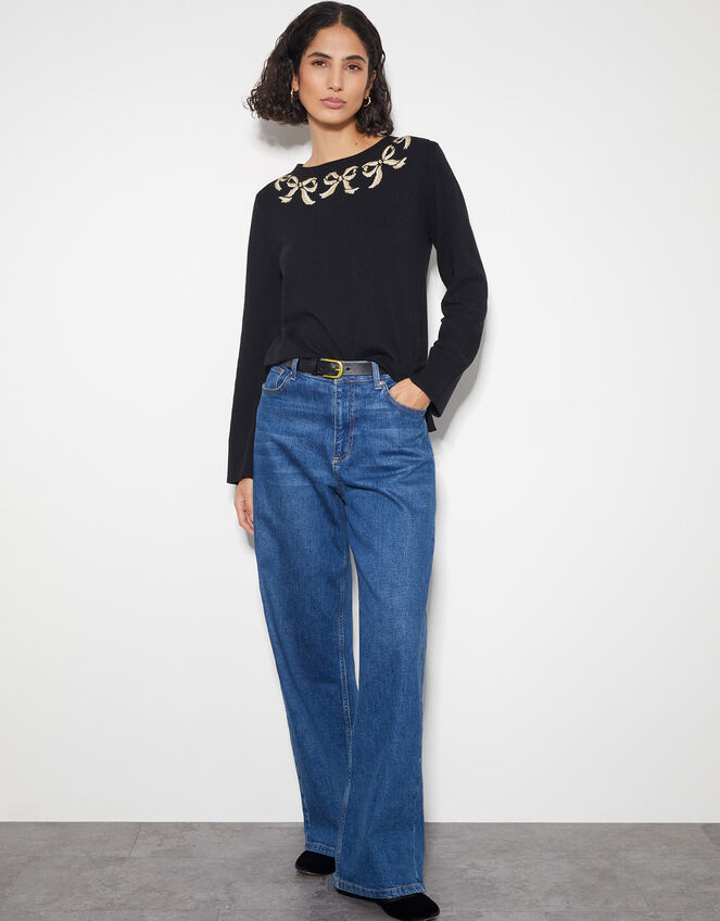 Bree Bow Neck Jumper, Black (BLACK), large