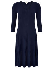 Cedes Chevron Rib Dress, Blue (NAVY), large