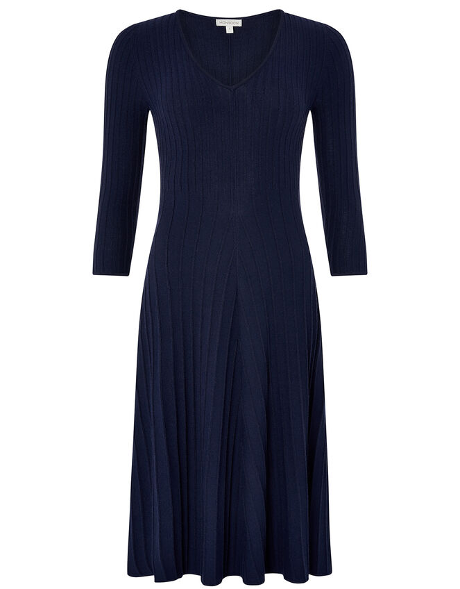 Cedes Chevron Rib Dress, Blue (NAVY), large