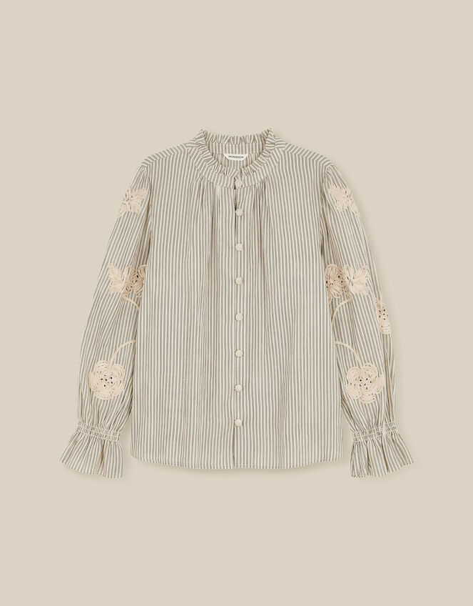 Iris Cornelli Embroidered Stripe Shirt, Ivory (IVORY), large