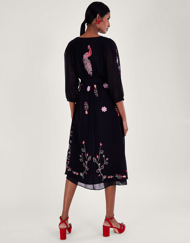 Tina Embroidered Wrap Dress, Black (BLACK), large