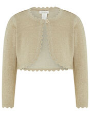 Baby Niamh Cropped Sparkle Knitted Cardigan, Gold (GOLD), large