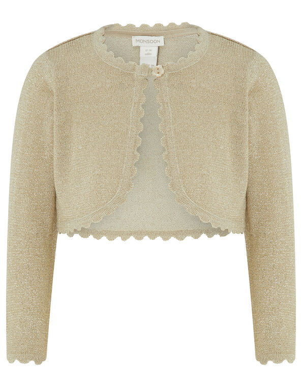 Baby Niamh Cropped Sparkle Knitted Cardigan, Gold (GOLD), large