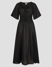 Nora Short Sleeve Cotton Midi Dress, Black (BLACK), large