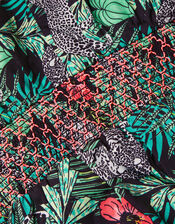 Palm Print Shirred Playsuit in Recycled Polyester	, Multi (MULTI), large