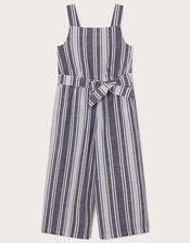 Stripe Jumpsuit in Linen Blend, Blue (BLUE), large