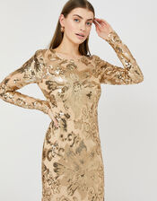 Rose Sequin Maxi Dress, Gold (GOLD), large
