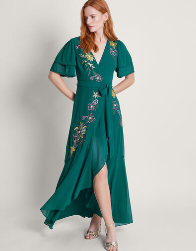 Wanda Floral Embellished Dress, Teal (TEAL), large