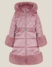 Jewel Heart Quilted Padded Coat, Pink (PINK), large