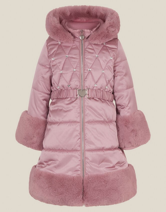 Jewel Heart Quilted Padded Coat, Pink (PINK), large