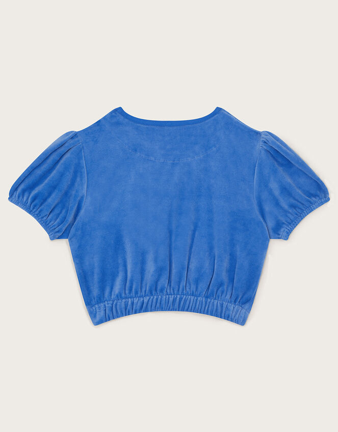 Velour Puff Sleeve Top, Blue (BLUE), large