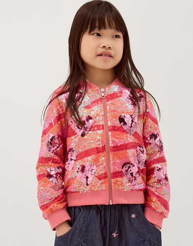 Sequin Heart Bomber Jacket, Pink (PINK), large