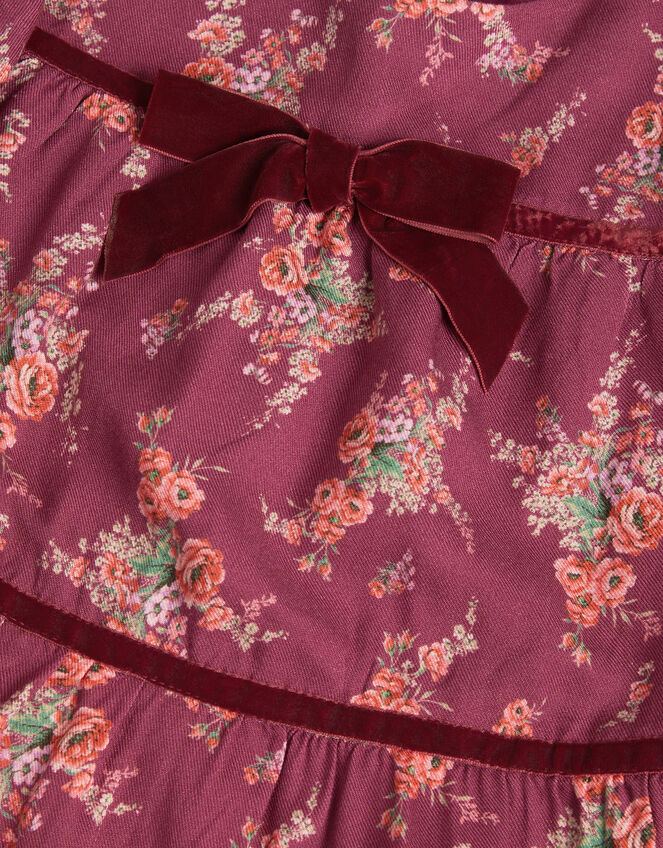 Long Sleeve Floral Print Dress, Red (BURGUNDY), large