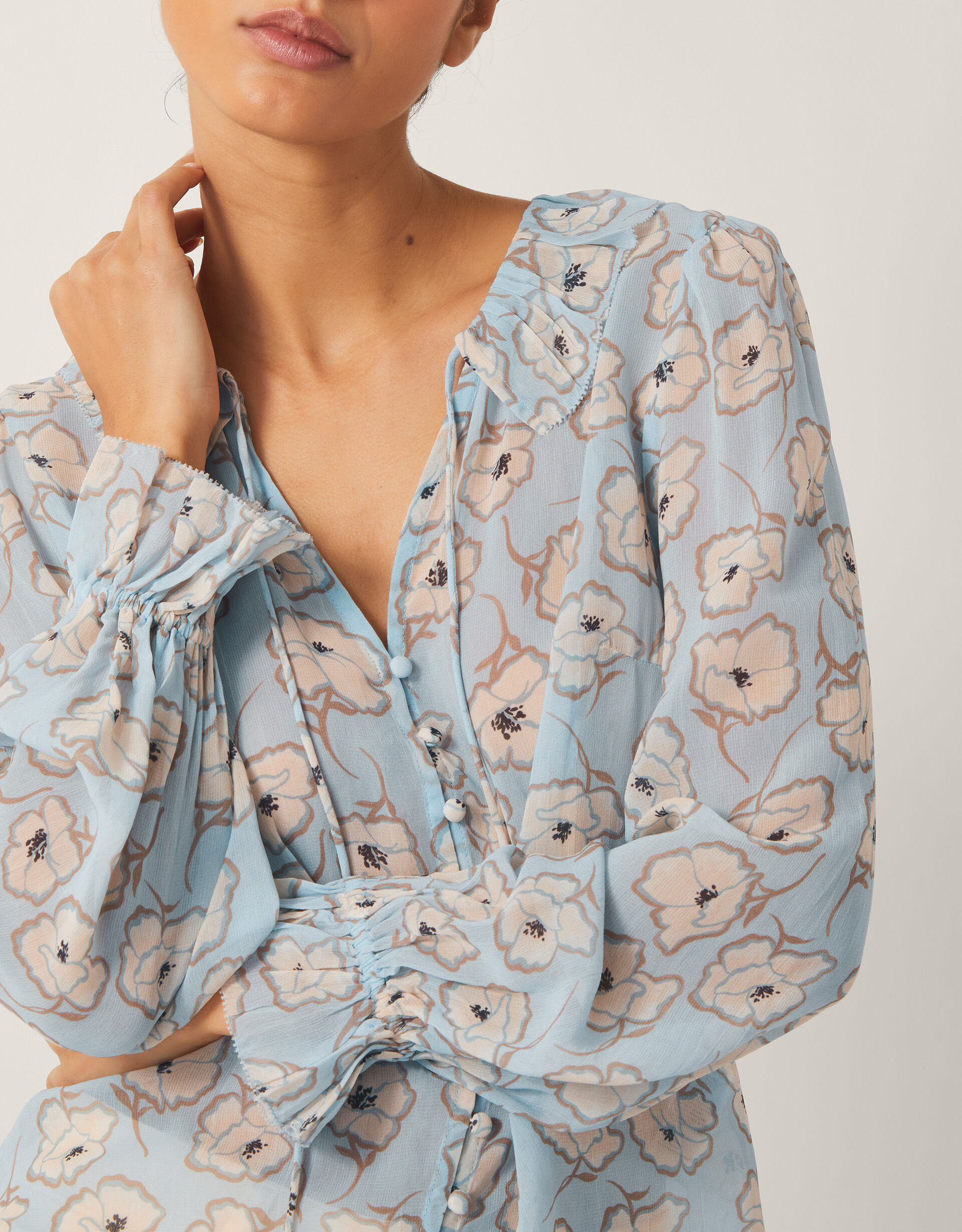 Chloe Floral Ruffle Blouse Blue