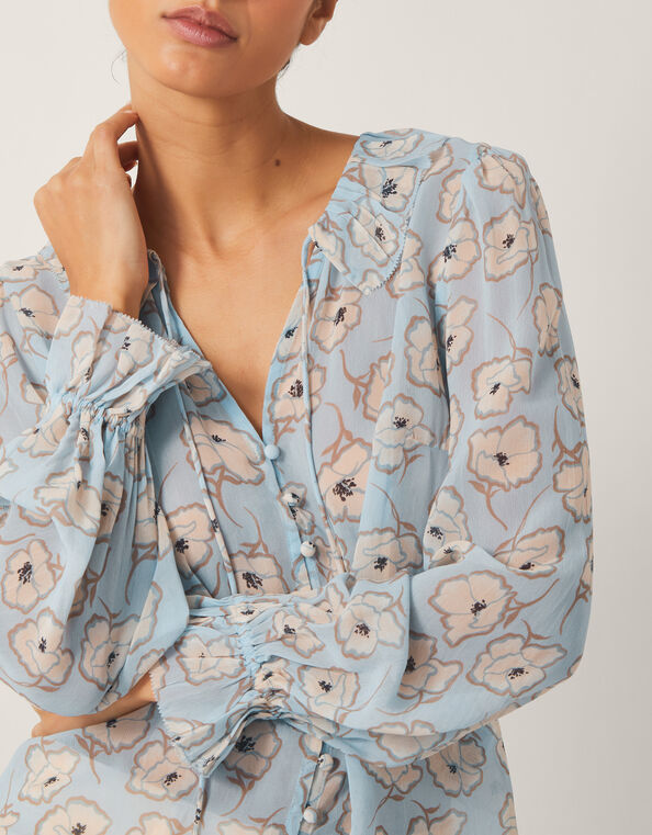 Chloe Floral Ruffle Blouse, Blue (BLUE), large