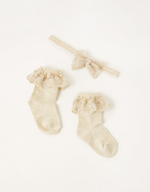 Baby Sparkle Bow Bando And Sock Set Gold Girls Tights Socks Monsoon Uk