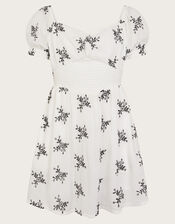 Broderie Floral Puff Sleeve Dress, White (WHITE), large