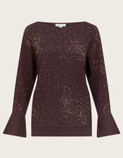 Hope Sparkle Stud Raglan Jumper, Brown (CHOCOLATE), large