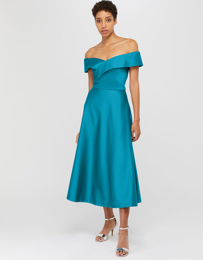 Sigourney Satin Midi Dress, Teal (TEAL), large