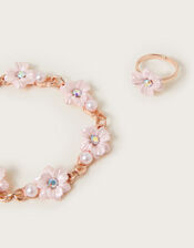 Pearl Flower Girl Bracelet and Ring Set, , large