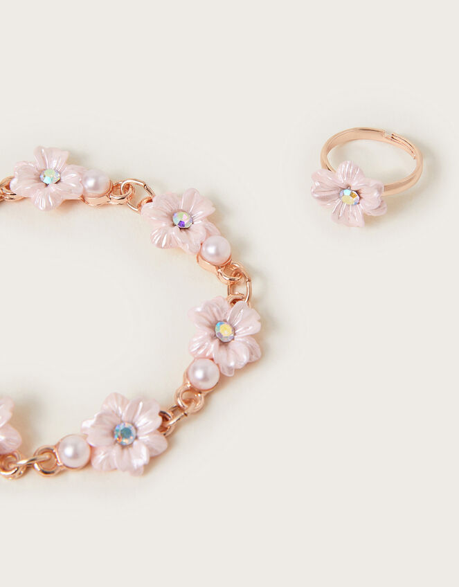 Pearl Flower Girl Bracelet and Ring Set, , large