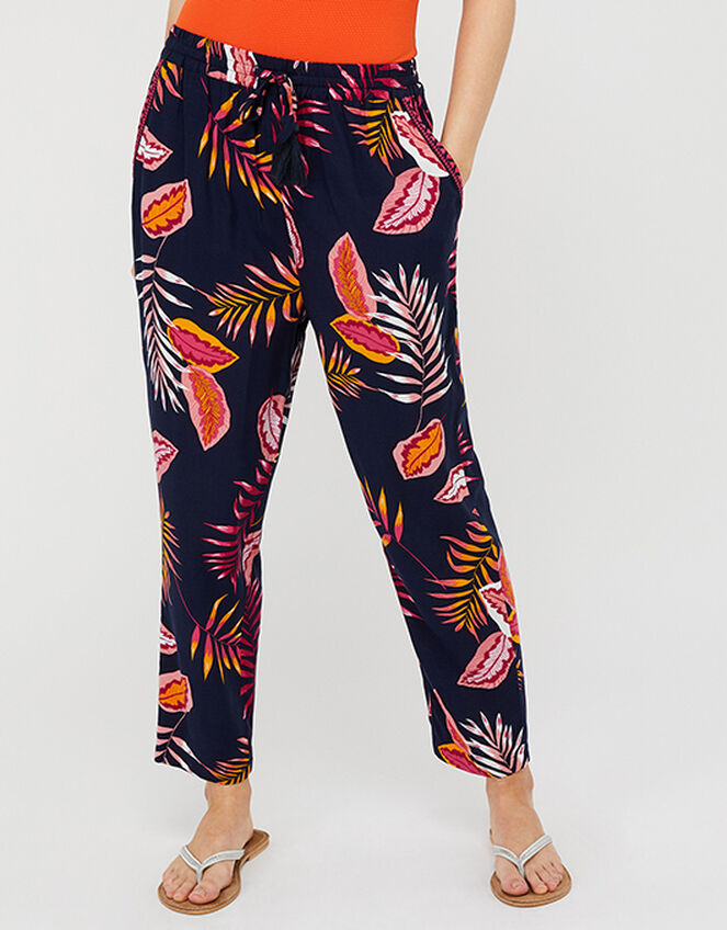 Luma Palm Print Trousers in LENZING™ ECOVERO™, Blue (NAVY), large