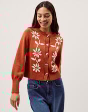 Fiona Floral Embroidered Cardigan, Orange (RUST), large