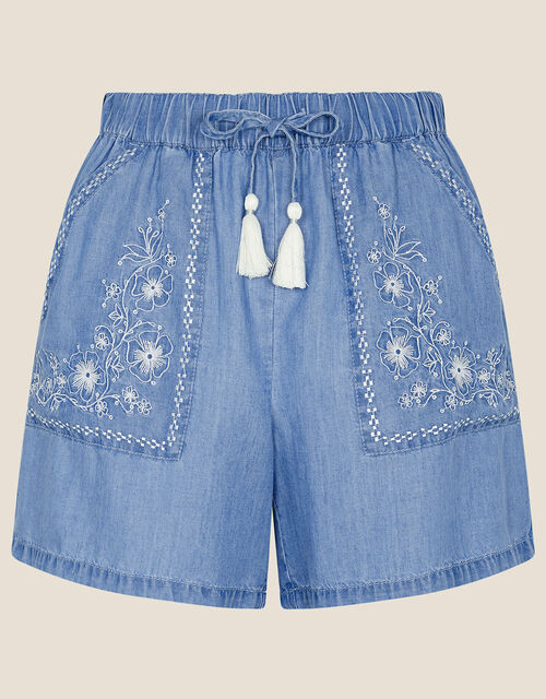 Denim Embellished Shorts, Blue (BLUE), large