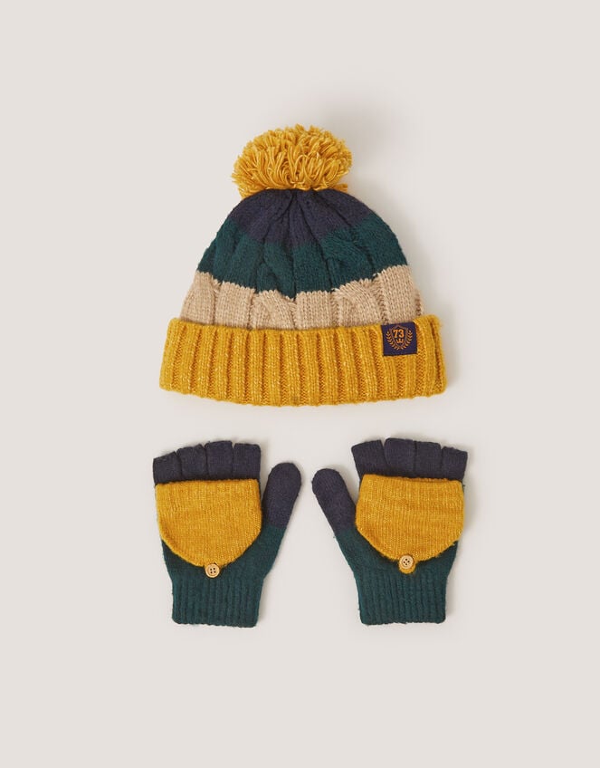 Colourblock Beanie Hat & Gloves Set, Multi (MULTI), large