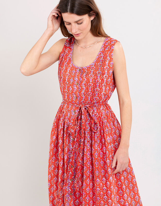 East Skye Pintuck Midi Dress in Organic Cotton, Red (RED), large