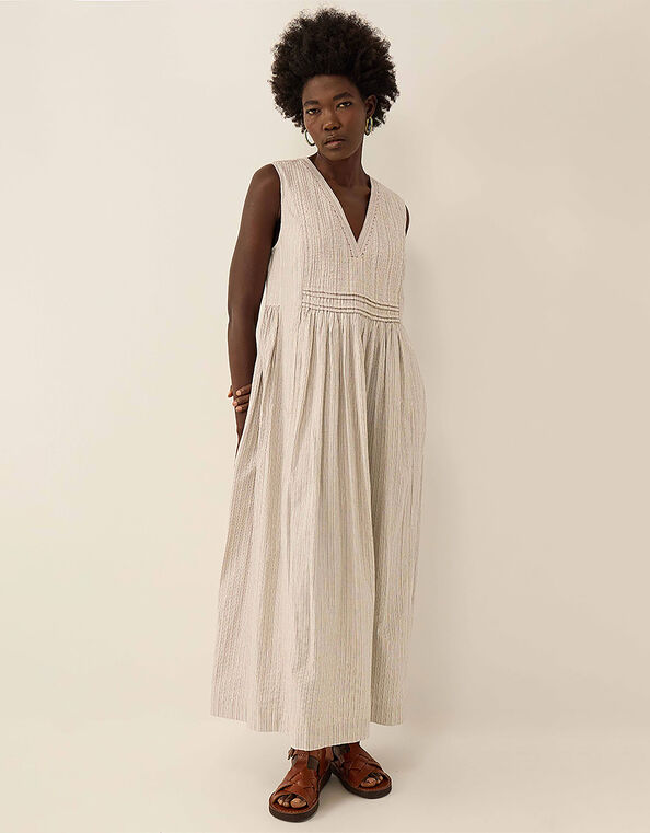 East Zoe Yarn-dyed Textured Cotton Dress, Ivory (IVORY), large