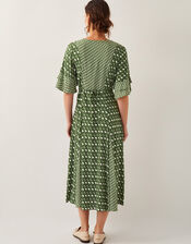 Maren Geometric Print Midi Tea Dress, Green (KHAKI), large