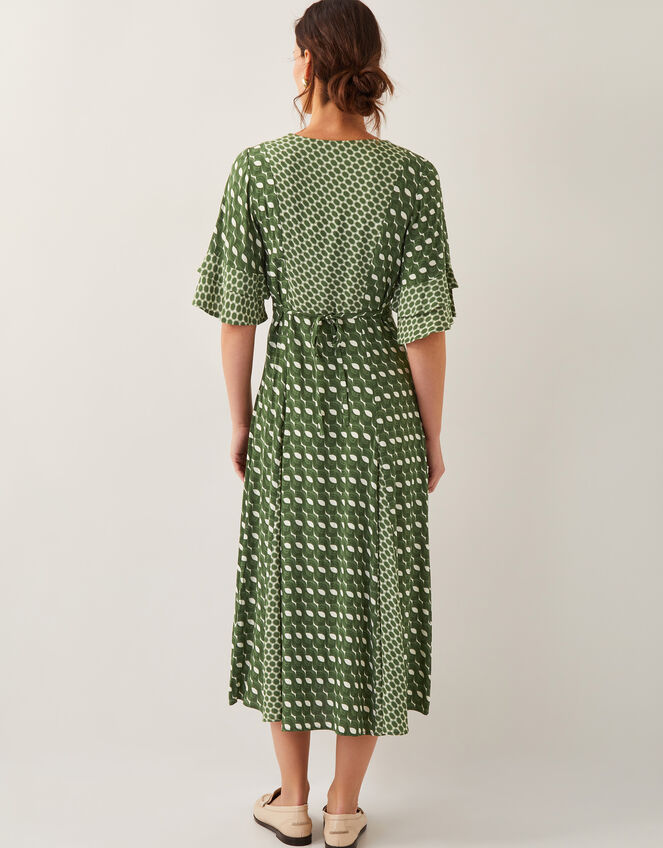 Maren Geometric Print Midi Tea Dress, Green (KHAKI), large