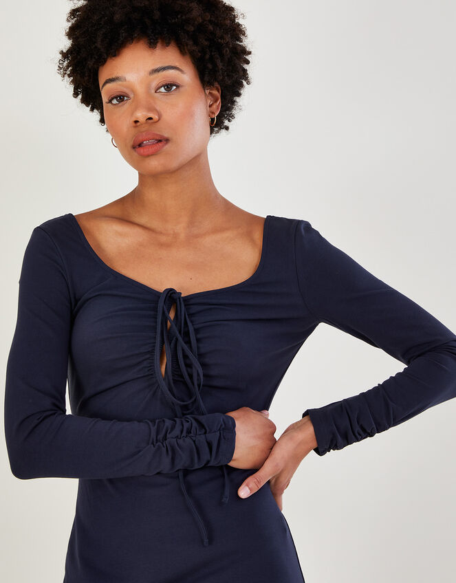 Ruched Jersey Midi Dress, Blue (NAVY), large