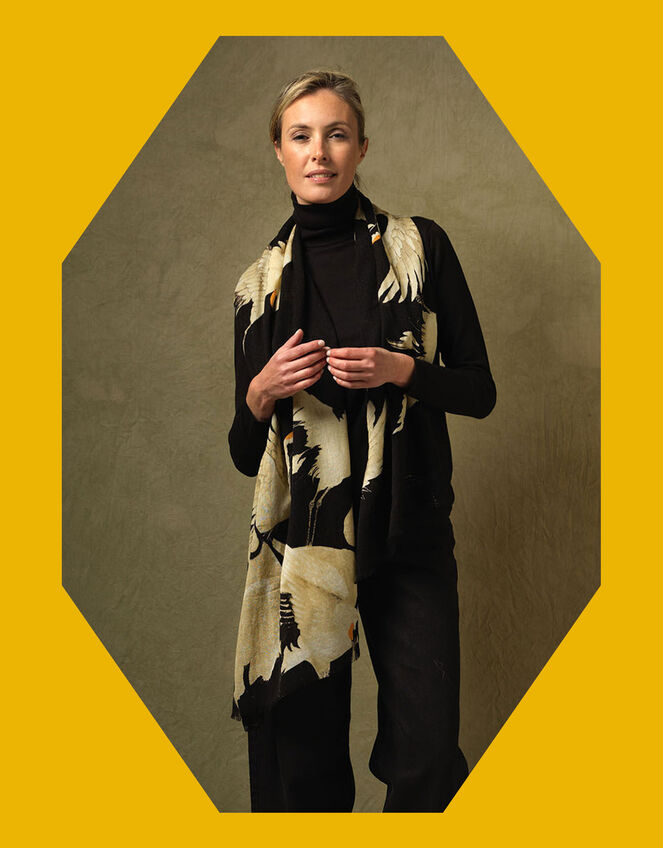 One Hundred Stars Stork Print Wool Scarf, , large