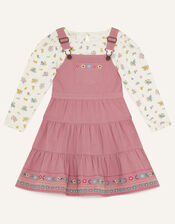 Twill Pinny Dress with Ditsy Tee, Pink (PINK), large