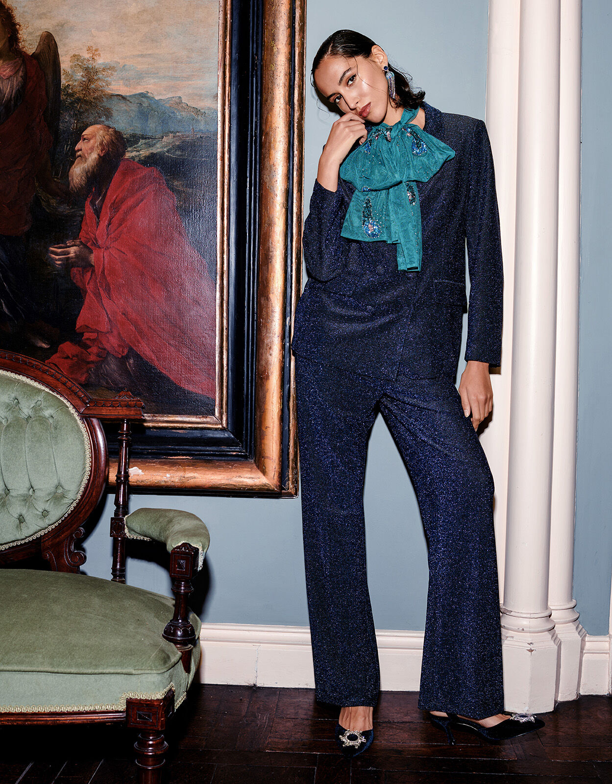 Tessa Tinsel Double Breasted Blazer Blue Blouses Shirts