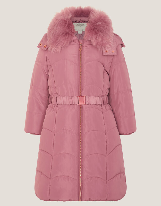 Belted Scallop Puffer Coat, Pink (PINK), large