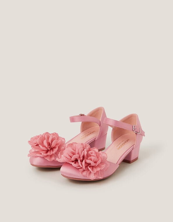 Corsage Satin Two-Part Heels, Pink (PINK), large