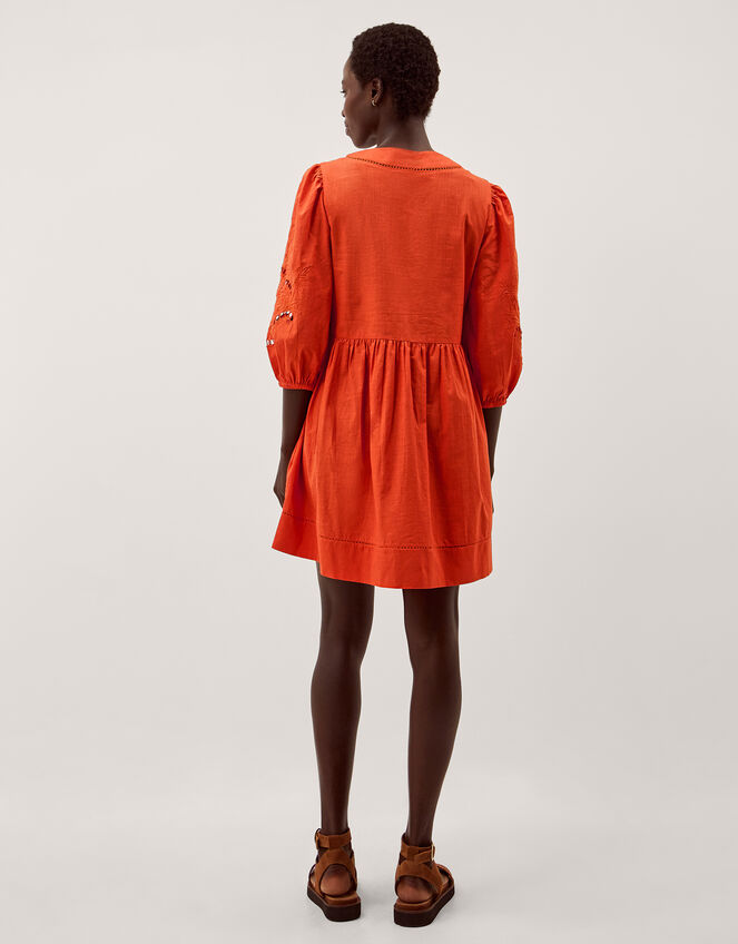 Noelle Embroidered Mini Dress, Orange (ORANGE), large