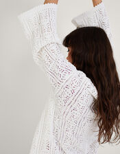 Crochet Stitch Cardigan in Sustainable Cotton, Ivory (IVORY), large