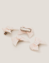 4-Pack Mini Pearl Bow Hair Clips, Pink (PALE PINK), large