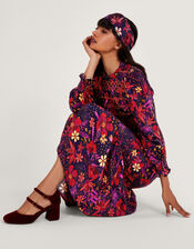 Floral Smock Dress, Blue (NAVY), large