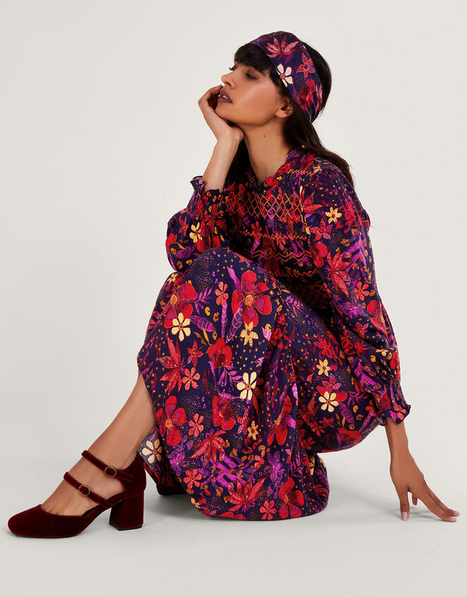 Floral Smock Dress, Blue (NAVY), large