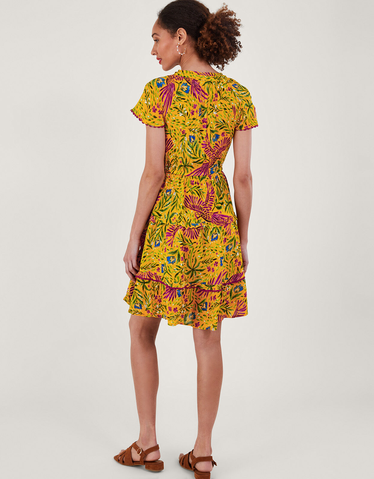 Floral and Palm Print Dress in LENZING ECOVERO Yellow Day