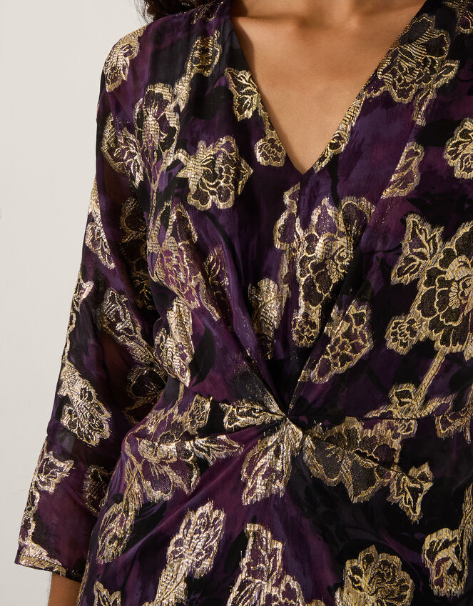 Georgie Metallic Floral Midi Dress, Purple (PURPLE), large